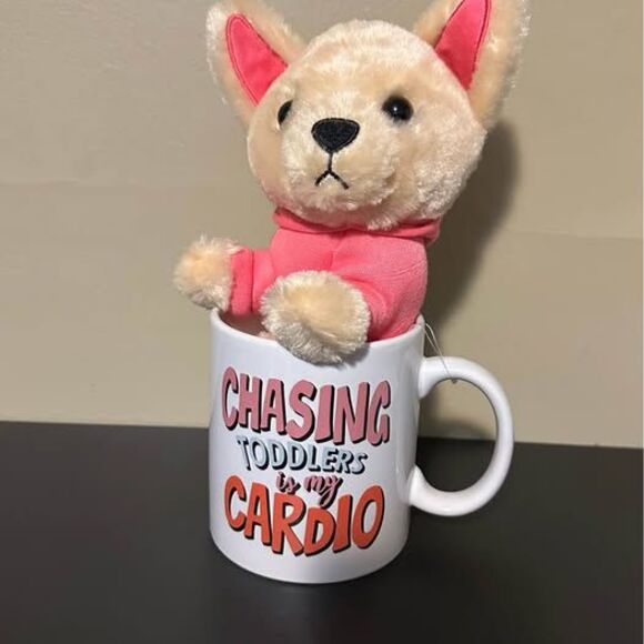 NEW “Chasing Toddlers Is My Cardio” Coffee Mug & Plush Pup Gift Set - Picture 3 of 9